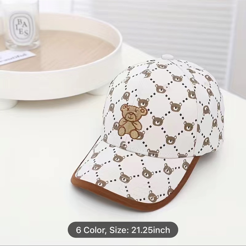 Kids Bear Print Cap - Tan and White for toddler